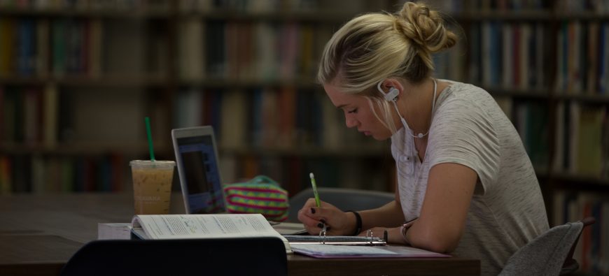 Student studying in the library