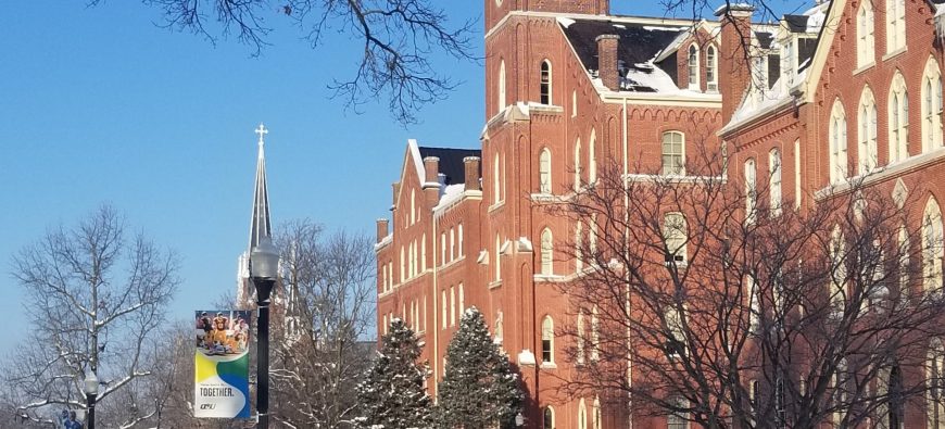 Francis Hall in Winter, East View Zoomed in