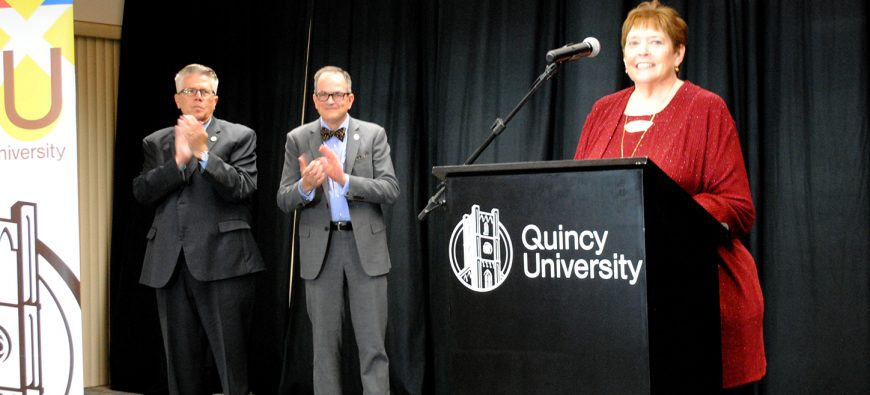 Linda Giving a Speech at the Closing of the QU Fund