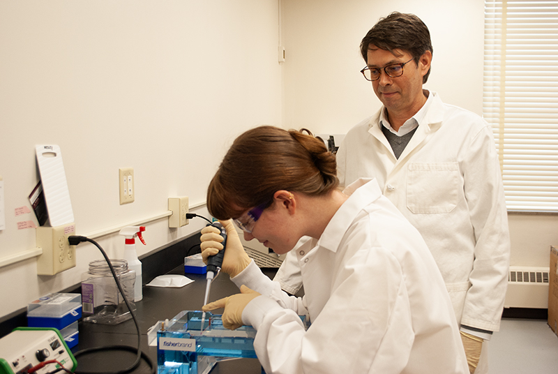 Bio-Chemistry professor and student doing research