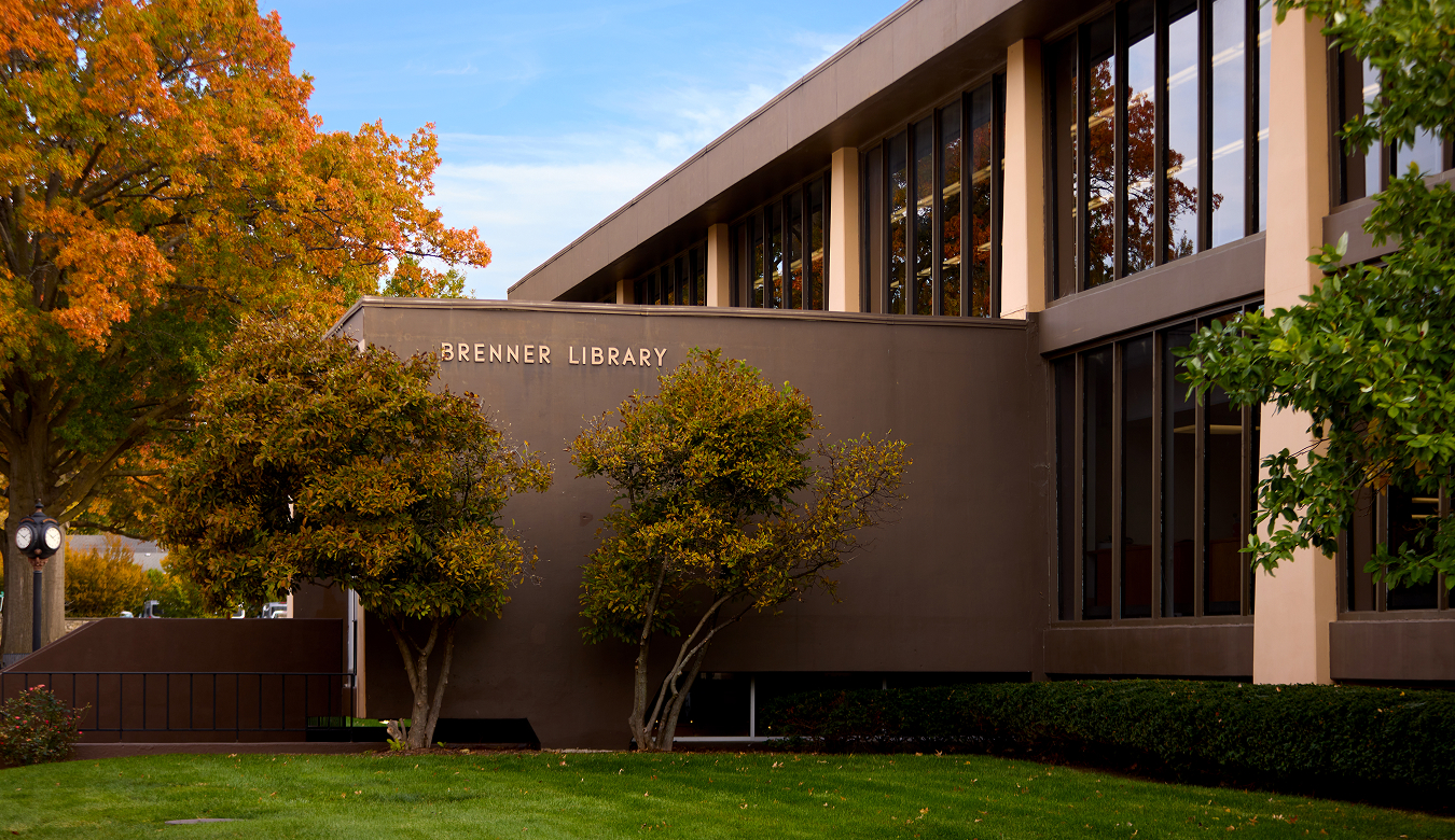 View of Brenner Library building during autumn
