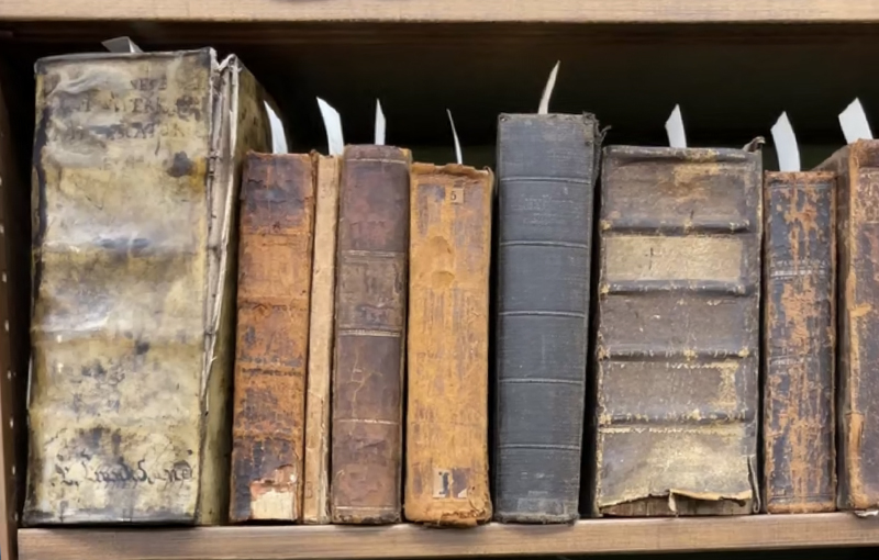 stack of leatherbound rare german bibles