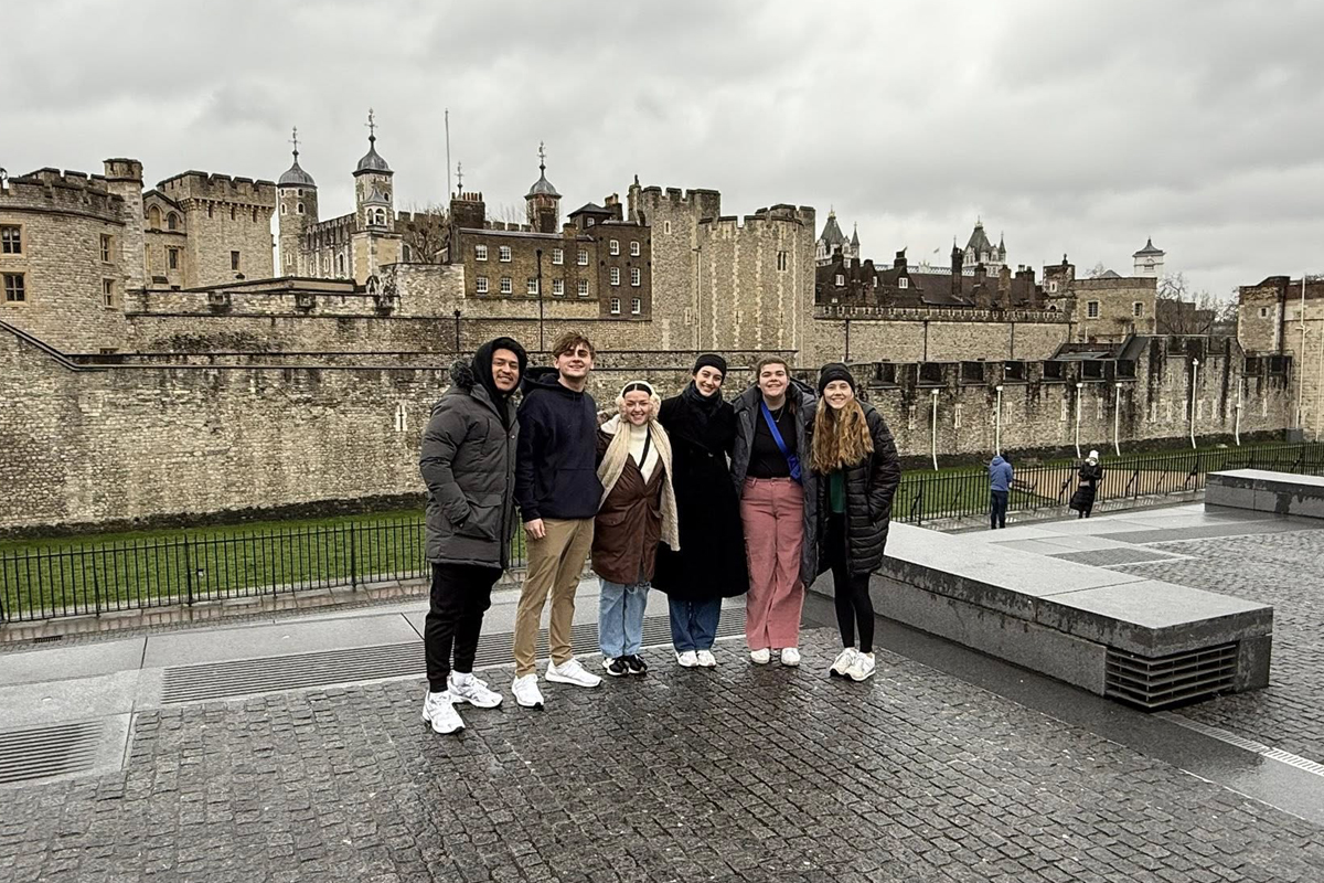 QU group photo on trip to London