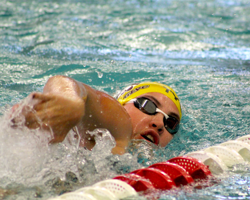 Close up of swimming athlete in the pool