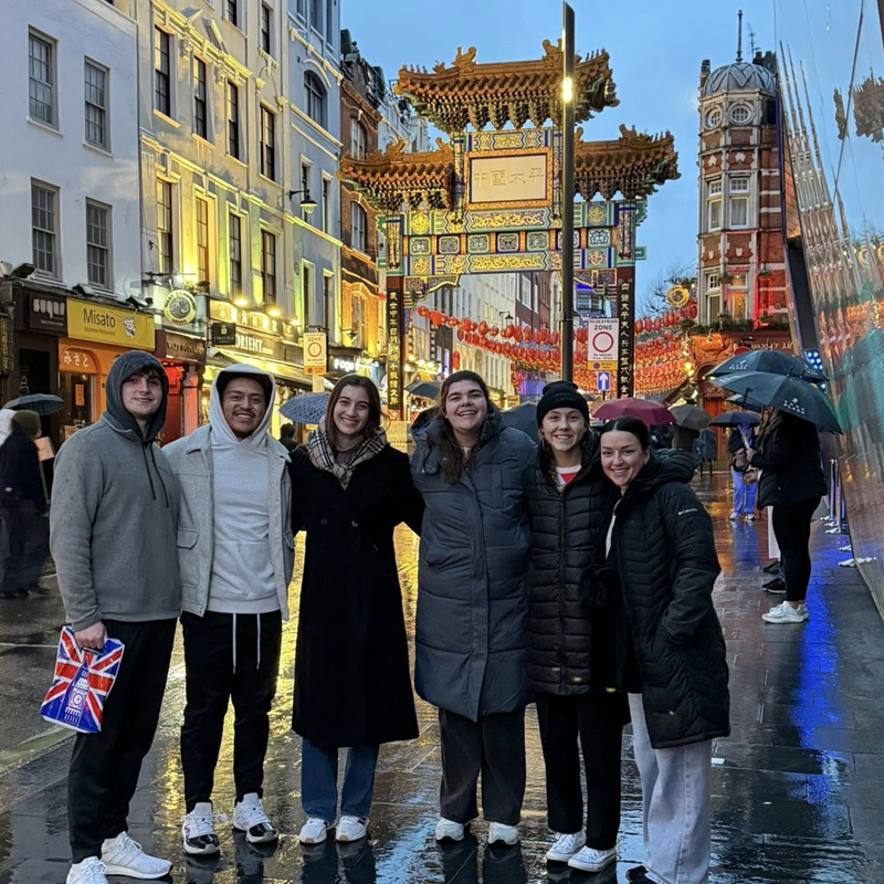 Students in front of the entrance to London's China town