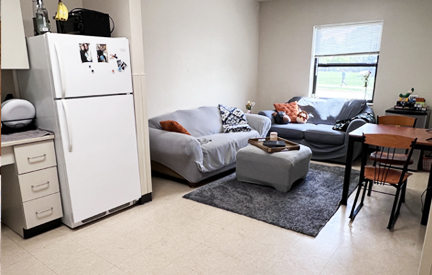 student living center living room with couches